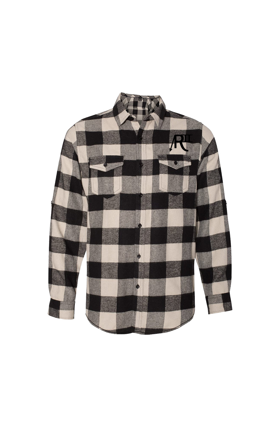 Region II Black Brand Mens Long-Sleeve-Flannel-Ecru-And-Black