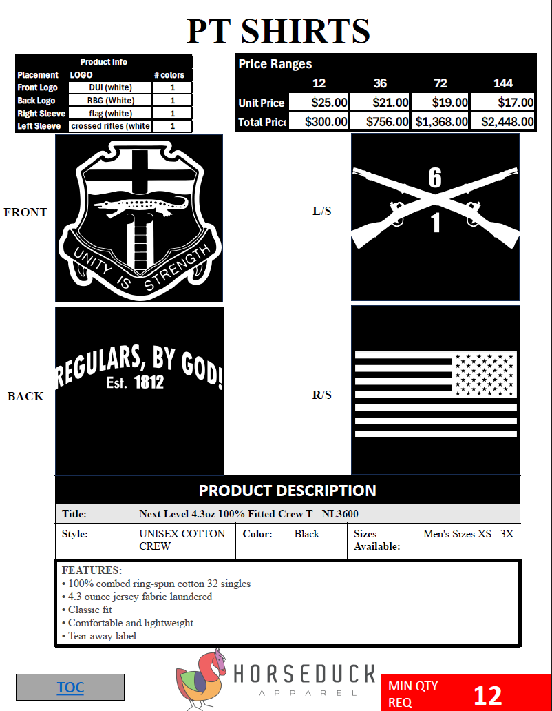 WS: Regulars - PT Shirt (36-71 Count)